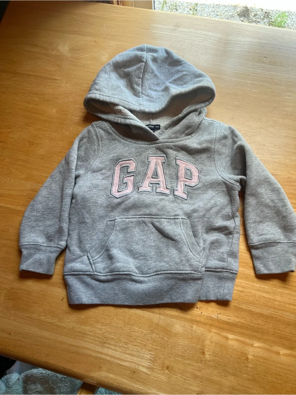 GAP Kids Light Gray Hoodie with Pink Logo